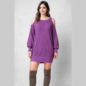 GUESS by Marciano  fishnet cold shoulder top. Purple with blue knit.